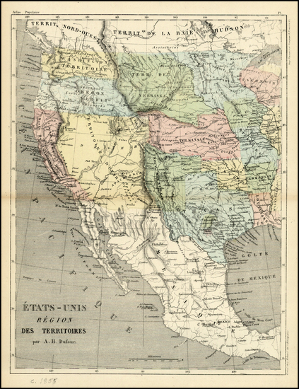 1-Texas, Plains, Southwest and Rocky Mountains Map By Adolphe Hippolyte Dufour