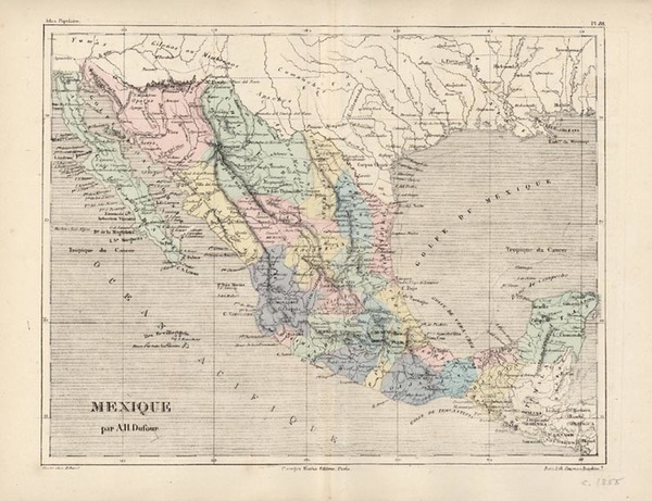 70-South, Texas and Mexico Map By Adolphe Hippolyte Dufour