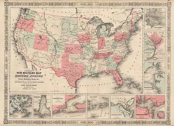 46-United States Map By Benjamin P Ward  &  Alvin Jewett Johnson