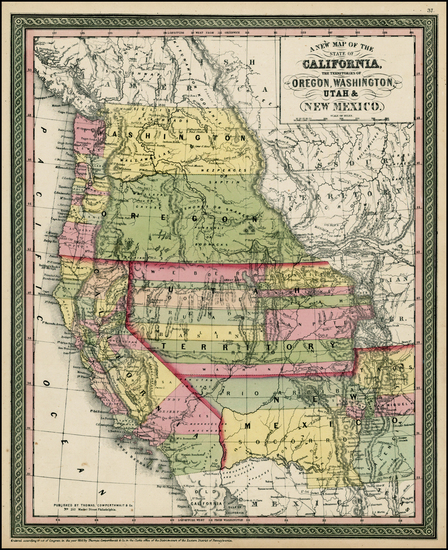 37-Southwest, Rocky Mountains and California Map By Thomas, Cowperthwait & Co.