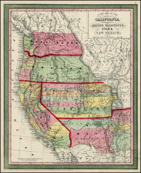 28-Southwest, Rocky Mountains and California Map By Thomas, Cowperthwait & Co.