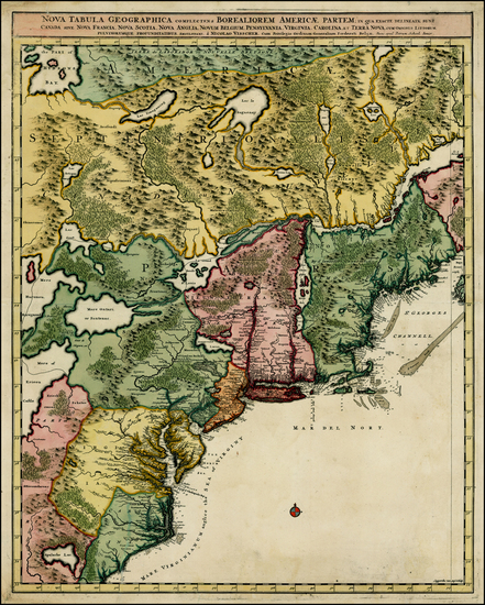 52-New England, Mid-Atlantic and Southeast Map By Nicolaes Visscher I