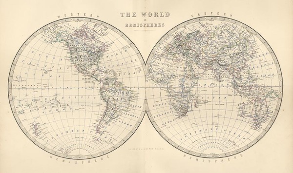 73-World and World Map By W. & A.K. Johnston