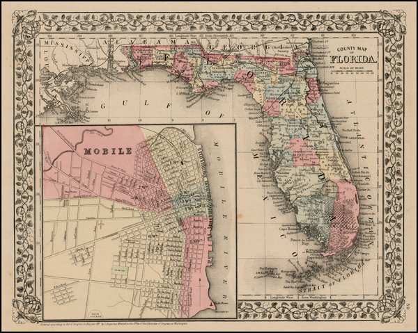76-Florida Map By Samuel Augustus Mitchell Jr.