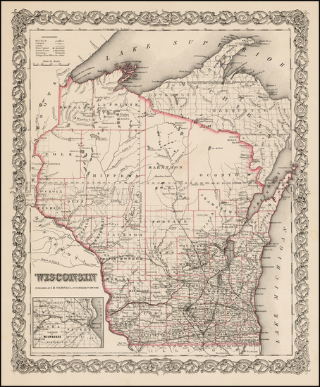 58-Midwest Map By Joseph Hutchins Colton