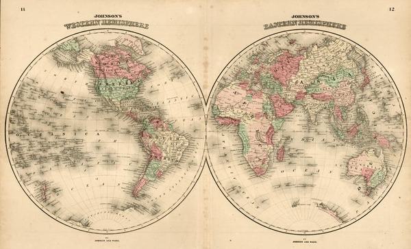 42-World and World Map By Benjamin P Ward  &  Alvin Jewett Johnson