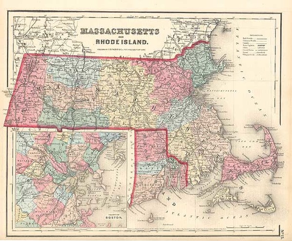 44-New England Map By Joseph Hutchins Colton