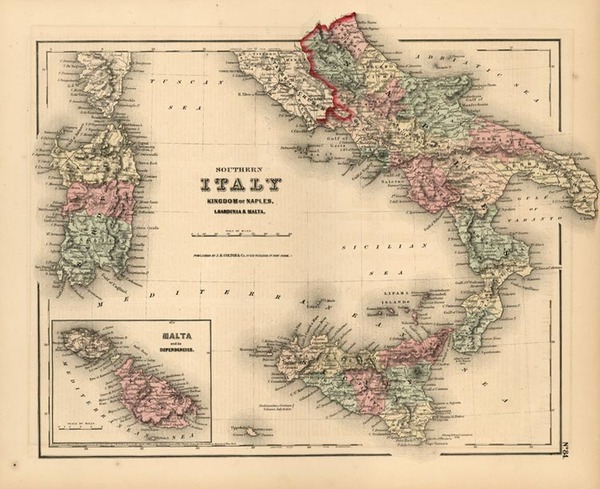 9-Europe, Italy, Mediterranean and Balearic Islands Map By Joseph Hutchins Colton