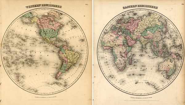 92-World and World Map By Joseph Hutchins Colton