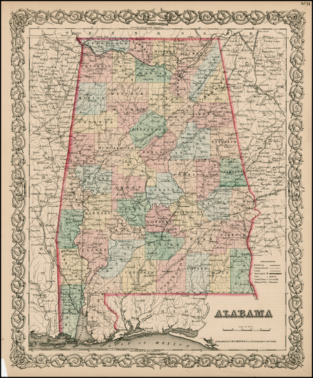 Die staaten von Arkansas, Mississippi, Louisiana & Alabama 1850 - Old map  by MEYER