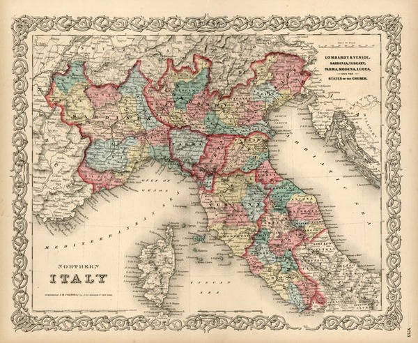 42-Europe, Italy and Balearic Islands Map By Joseph Hutchins Colton