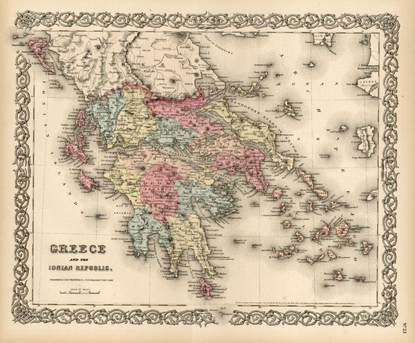 49-Europe and Greece Map By Joseph Hutchins Colton