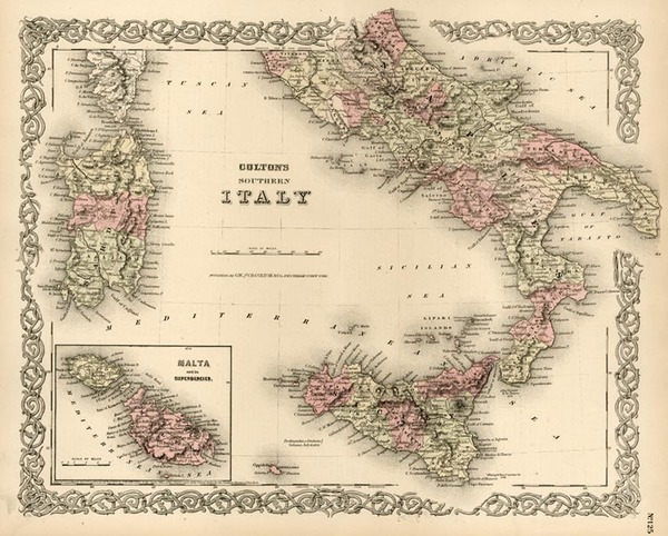 55-Europe, Italy, Mediterranean and Balearic Islands Map By Joseph Hutchins Colton