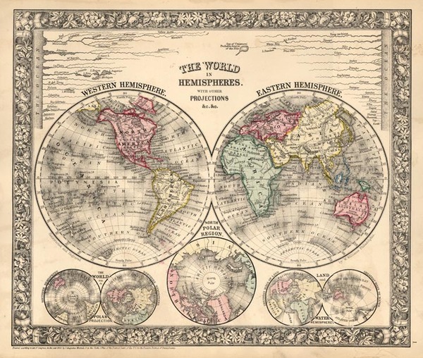 33-World and World Map By Samuel Augustus Mitchell Jr.