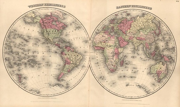 97-World and World Map By G.W.  & C.B. Colton