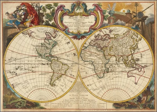 [Bering & Middleton Discoveries] Mappe Monde Nouvelle Dediee A Monseigneur le Comte Maurepas Ministre et Secretaire d'Etat. Par son tres humble et tres Obeissant Serviteur Le Rouge, Ingenieur Geographe du Roi. A Paris, Rue des Augustins vis a vis le panier Fleuri. 1744.