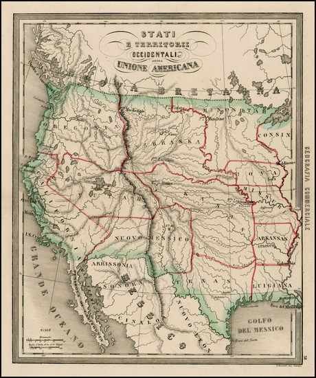 39-Southwest, Rocky Mountains and California Map By Francesco Costantino Marmocchi