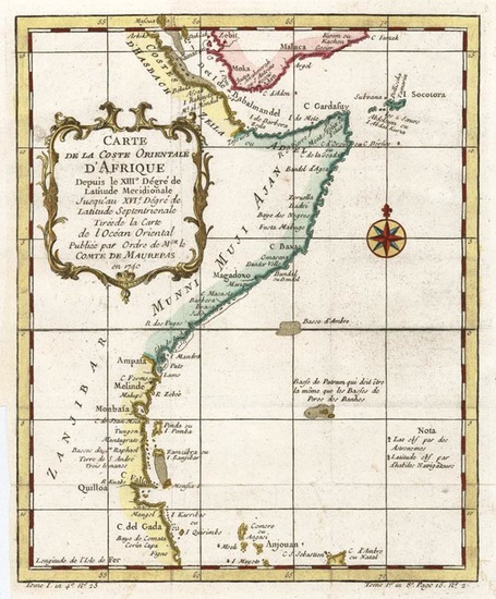 50-Africa and East Africa Map By Jacques Nicolas Bellin