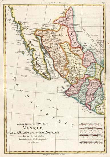 92-Texas, Southwest, Mexico and Baja California Map By Rigobert Bonne