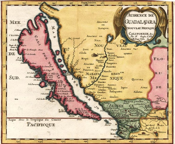 90-Southwest, Mexico, Baja California and California Map By Nicolas Sanson