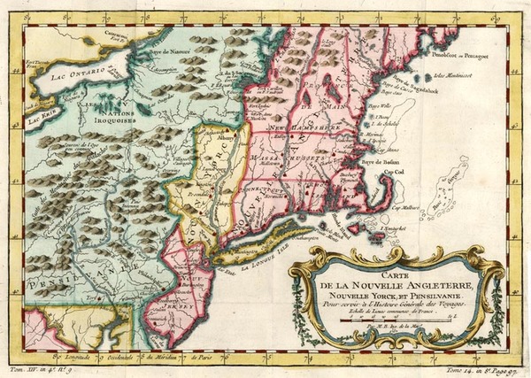 73-New England and Mid-Atlantic Map By Jacques Nicolas Bellin