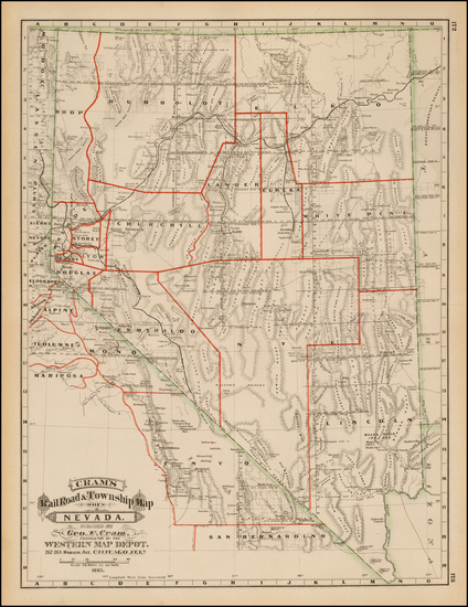 44-Southwest, Nevada and California Map By George F. Cram