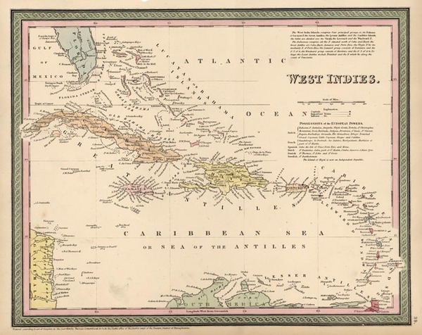 43-Caribbean Map By Thomas, Cowperthwait & Co.