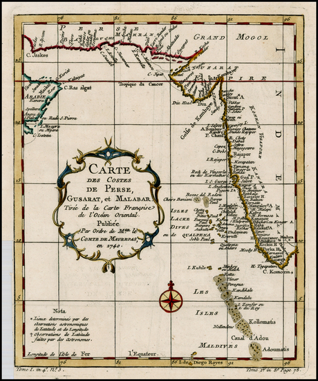 51-Asia, India and Middle East Map By Jacques Nicolas Bellin