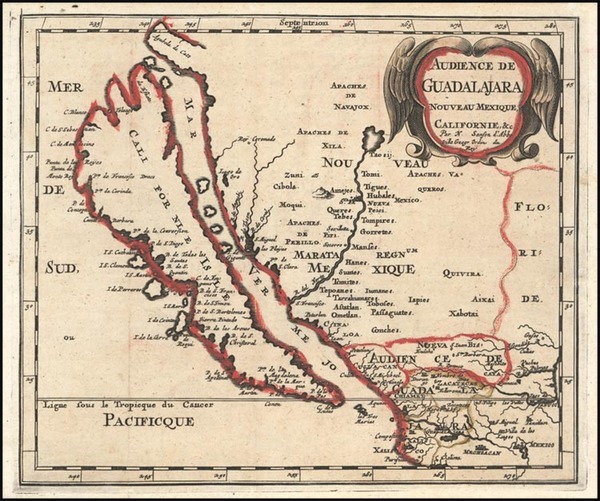 55-Southwest, Mexico, Baja California and California Map By Nicolas Sanson