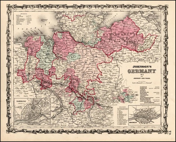 5-Europe, Scandinavia and Germany Map By Benjamin P Ward  &  Alvin Jewett Johnson