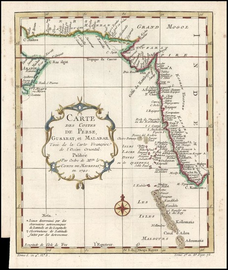 47-Asia, India and Middle East Map By Jacques Nicolas Bellin