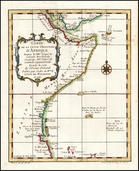 74-Africa and East Africa Map By Jacques Nicolas Bellin