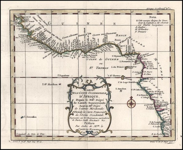 81-Africa and West Africa Map By Jacques Nicolas Bellin