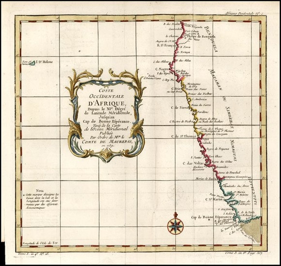 36-Africa and South Africa Map By Jacques Nicolas Bellin