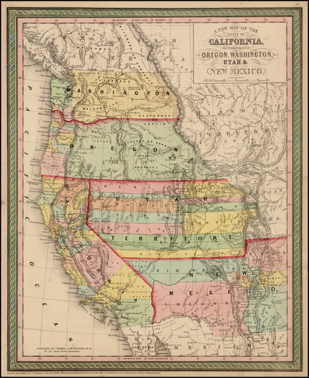 30-Southwest, Rocky Mountains and California Map By Thomas, Cowperthwait & Co.