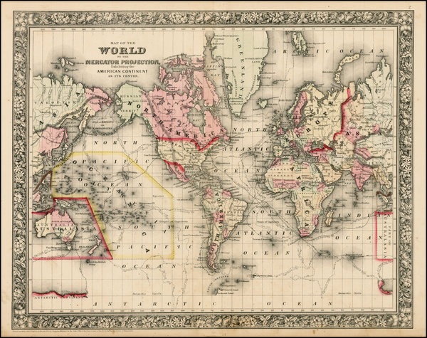 40-World and World Map By Samuel Augustus Mitchell Jr.