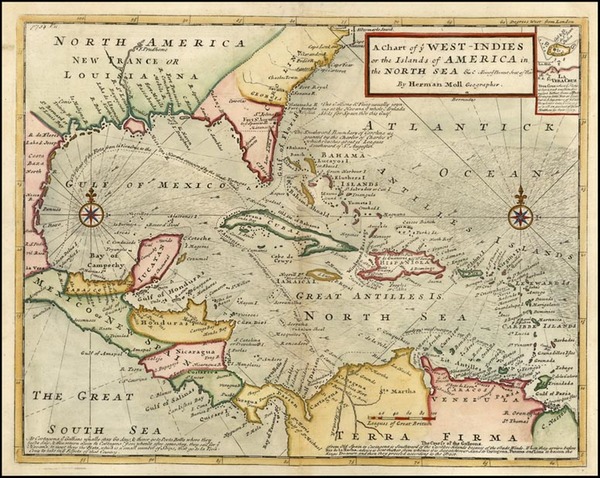 31-South, Southeast, Caribbean and Central America Map By Herman Moll