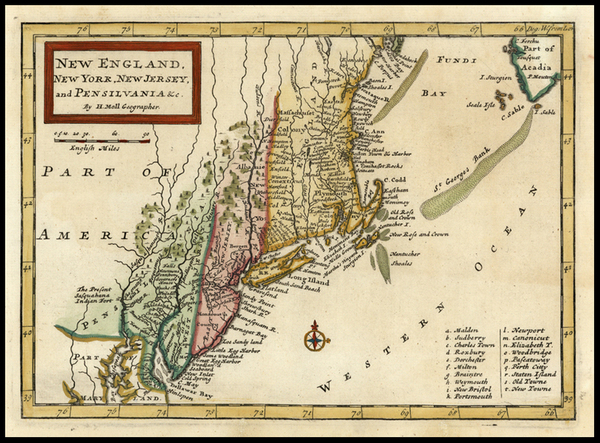 3-New England and Mid-Atlantic Map By Herman Moll