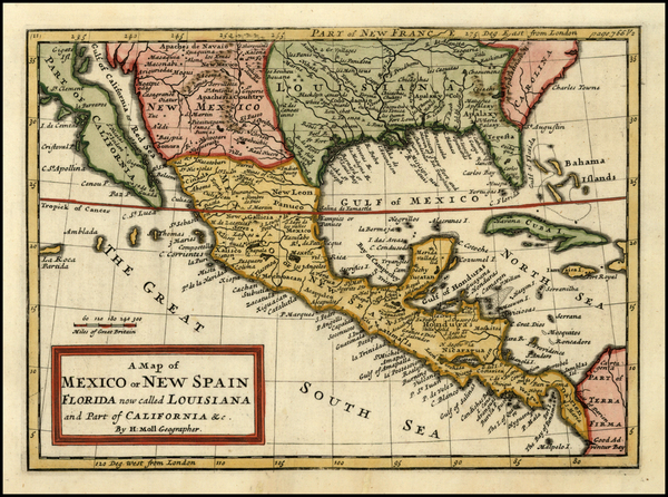 90-United States, Southeast, Southwest and California Map By Herman Moll