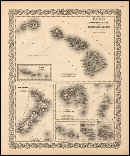 53-Hawaii, Australia & Oceania and Hawaii Map By Joseph Hutchins Colton