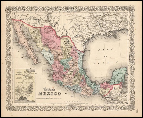 71-Mexico, Baja California and Central America Map By Joseph Hutchins Colton