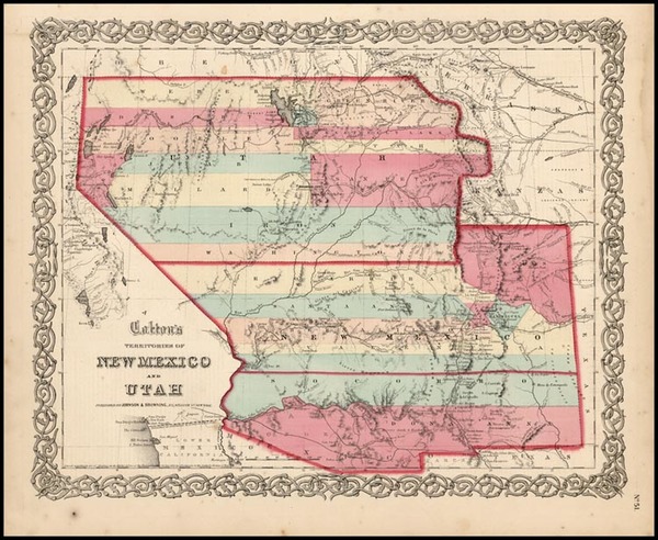 32-Southwest, Rocky Mountains and California Map By Joseph Hutchins Colton