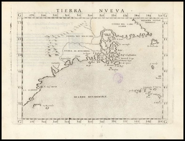 98-New England, Southeast and Canada Map By Girolamo Ruscelli