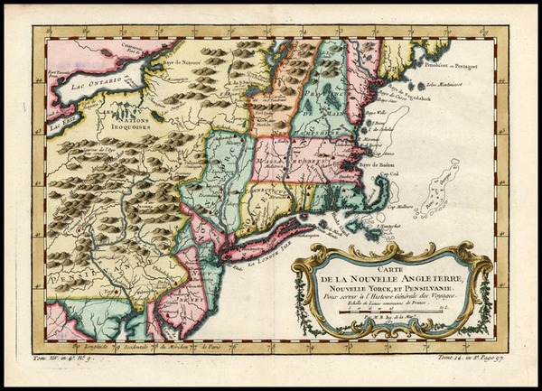 59-New England and Mid-Atlantic Map By Jacques Nicolas Bellin