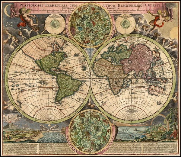 85-World, World, Celestial Maps and Curiosities Map By Johann Baptist Homann