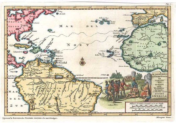 79-World, Atlantic Ocean, South America and America Map By Pieter van der Aa