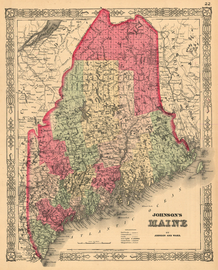 92-New England Map By Benjamin P Ward  &  Alvin Jewett Johnson