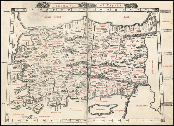 70-Europe, Asia, Turkey & Asia Minor, Balearic Islands and Greece Map By Bernardus Sylvanus