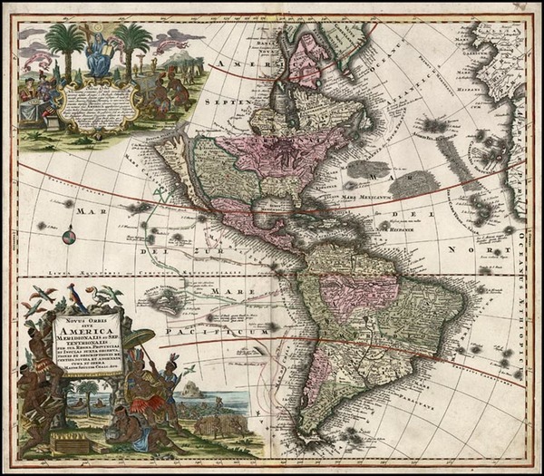 71-World, Western Hemisphere, South America and America Map By Matthaus Seutter