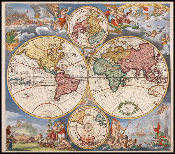 43-World, World and Polar Maps Map By Reiner & Joshua Ottens / Frederick De Wit